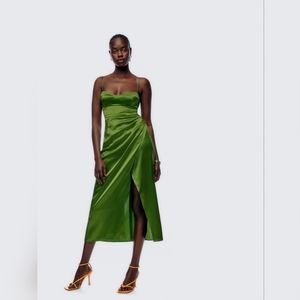 NWT Reformation Marguerite Silk Dress - Palm Green
